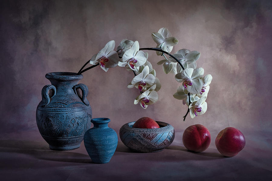 Orchid Photograph - Orchid And Nectarine by Lydia Jacobs