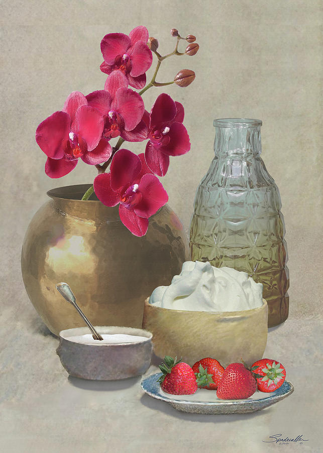 Valentine Orchid and Strawberries Mixed Media by M Spadecaller