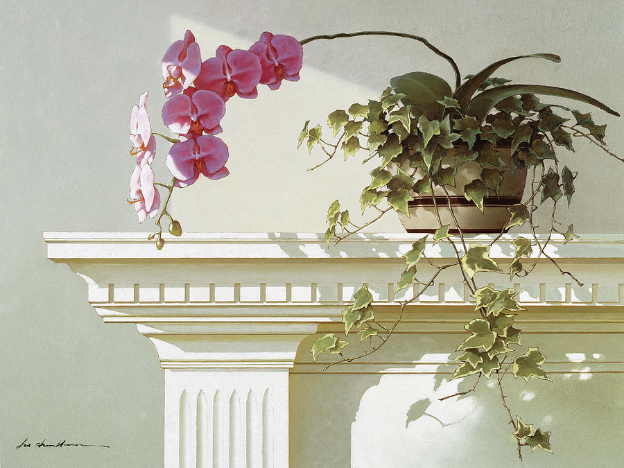 Orchid On Mantle Painting by Zhen-huan Lu