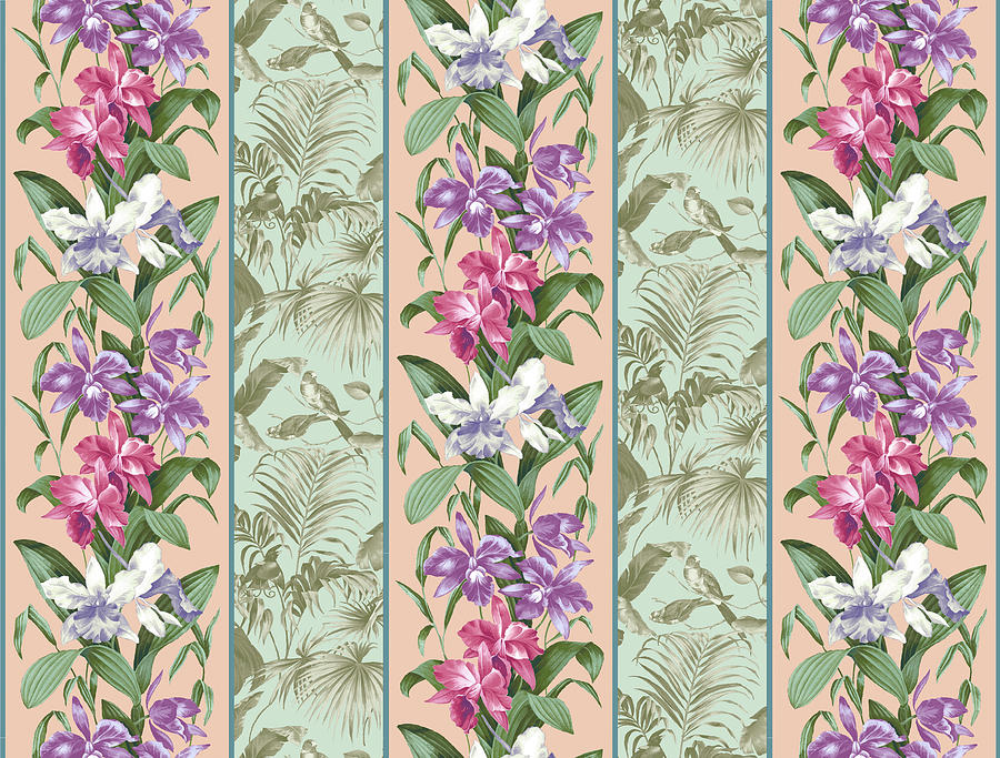Flower Digital Art - Orchid Panel Toile Blush by Bill Jackson
