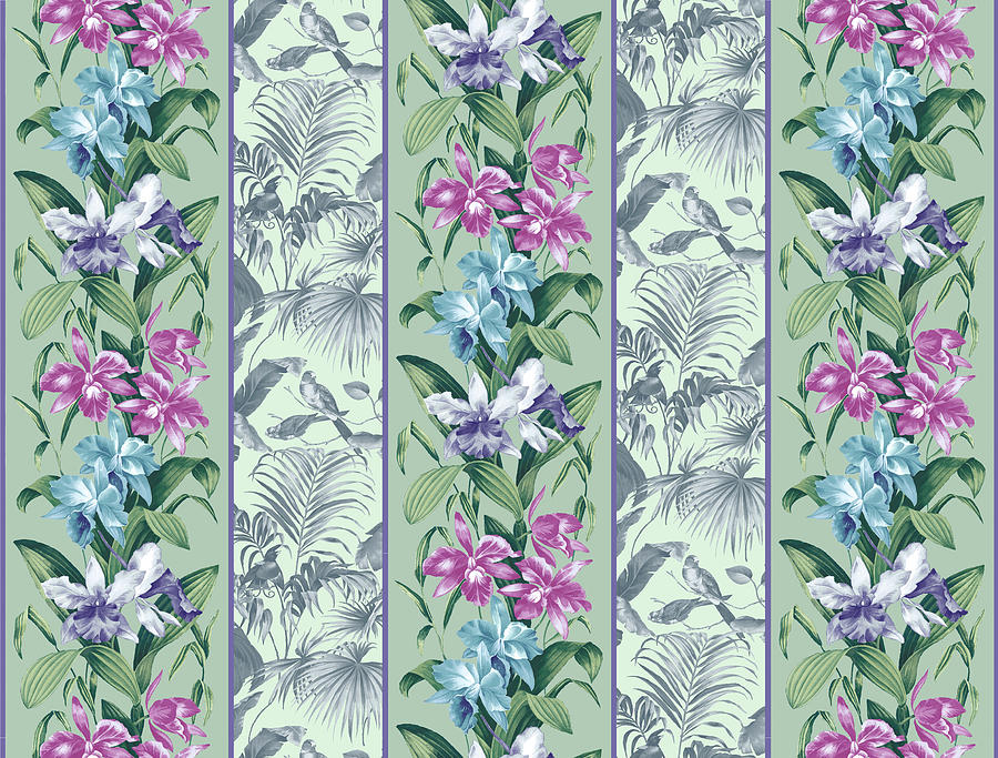 Flower Digital Art - Orchid Panel Toile Frost by Bill Jackson