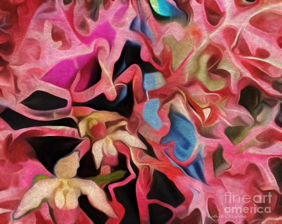 Orchids and Leaves Digital Art by Kathie Chicoine