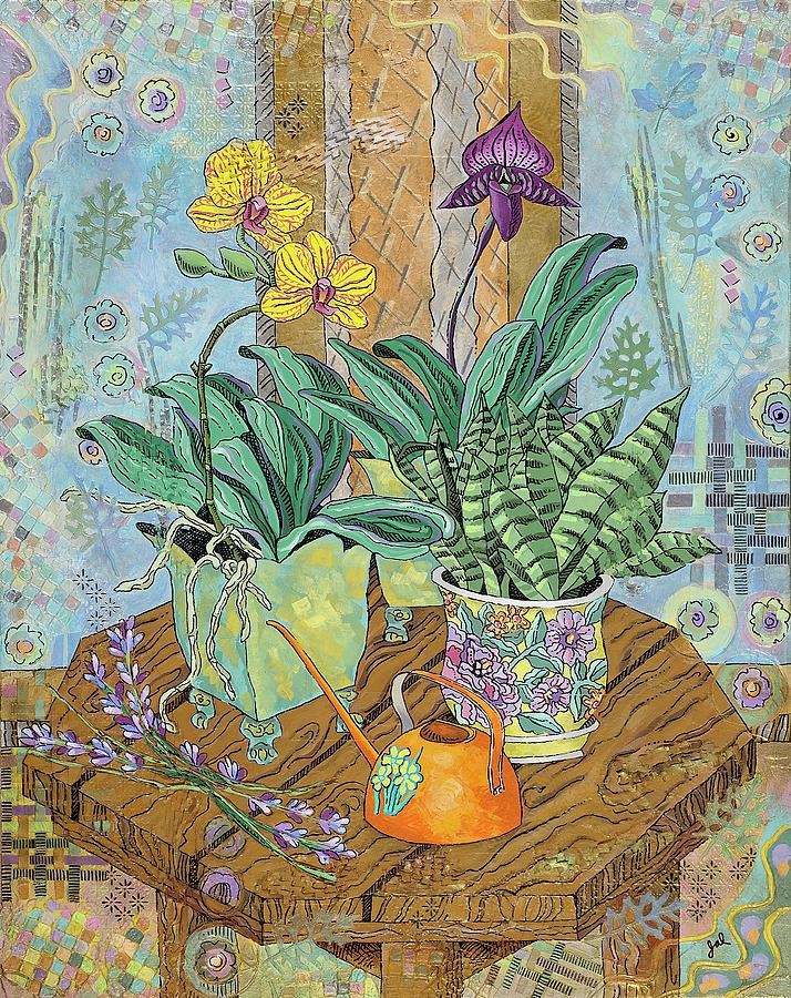 Orchids In East Window Mixed Media by Janice A Larson