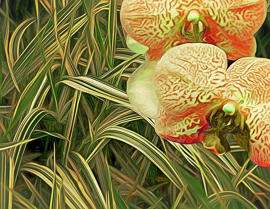 Orchids in the Grass Mixed Media by Lynda Lehmann