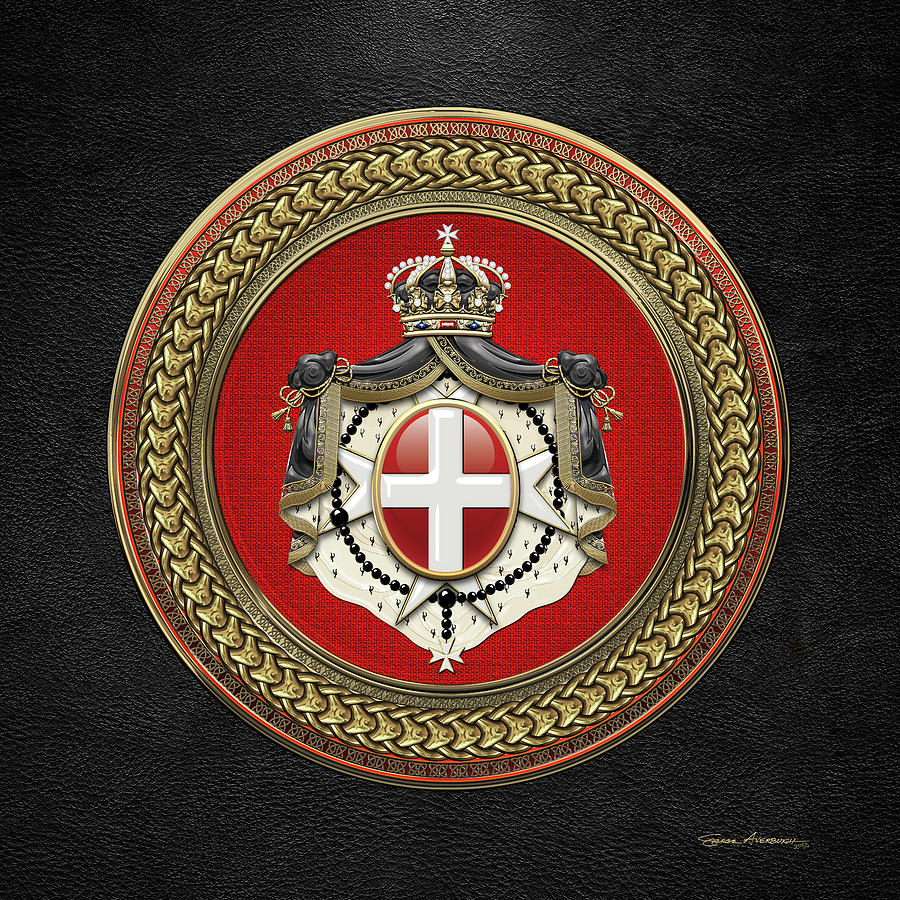 Order of Malta -  S M O M Coat of Arms Special Edition over Black Leather Digital Art by Serge Averbukh