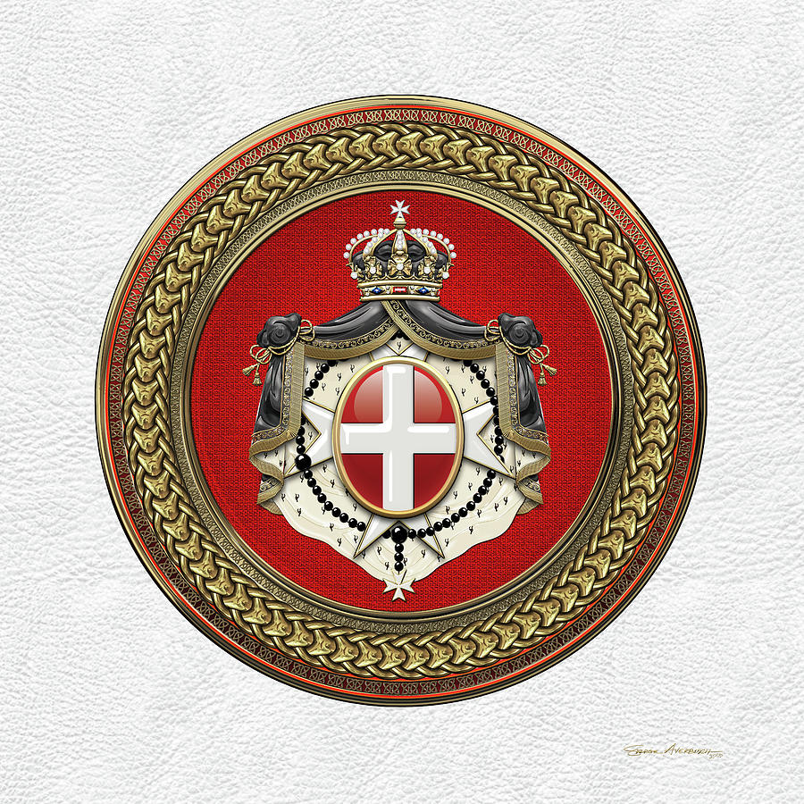 Order of Malta -  S M O M Coat of Arms Special Edition over White Leather Digital Art by Serge Averbukh