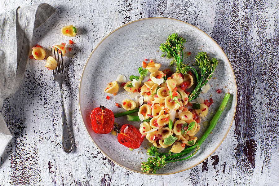 Orecchiette With Bimi broccolini And Roasted Tomatoes Photograph by Christian Schuster