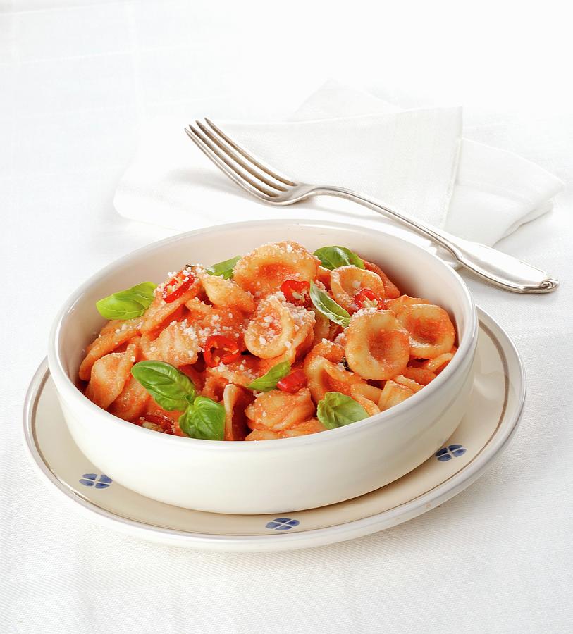 Orecchiette With Ricotta, Chilli Peppers And Basil Photograph by Franco Pizzochero