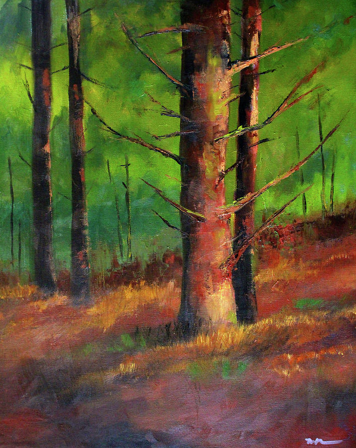 Oregon Pine Forest Painting by Nancy Merkle