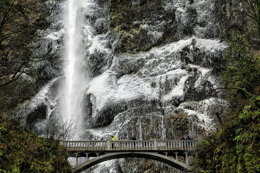 Oregon, Portland, Multnomah Falls In Winter Digital Art by Brook Mitchell