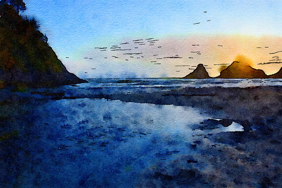 Oregon Sunset Watercolor Photograph by Bonnie Bruno