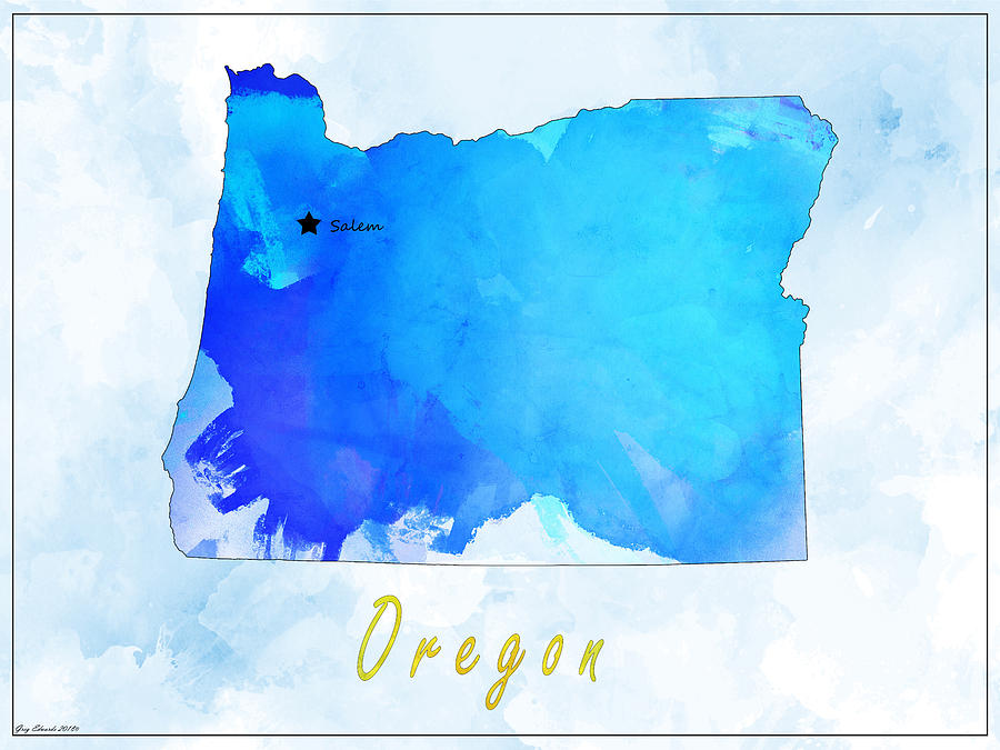 Oregon Watercolor Map Style 5 Painting by Greg Edwards