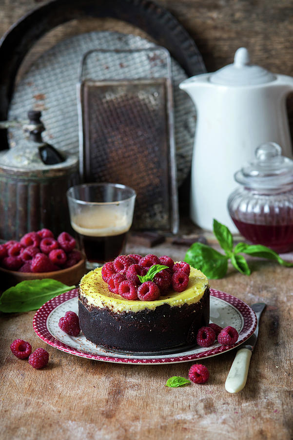 Oreo Cheesecake With Raspberries Photograph by Irina Meliukh