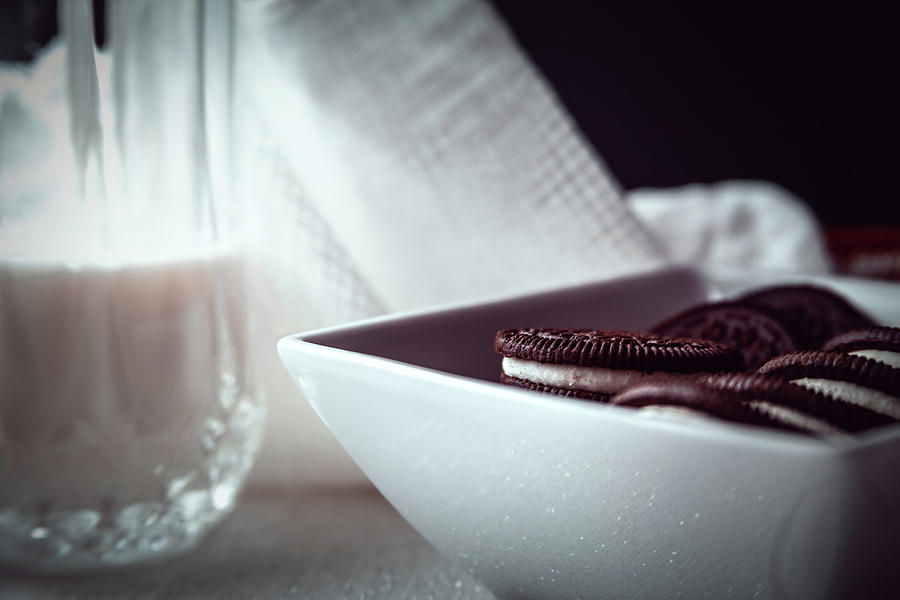 Oreos and Milk Closeup by Jeanette Fellows Oreos and Milk Closeup by Jeanette Fellows