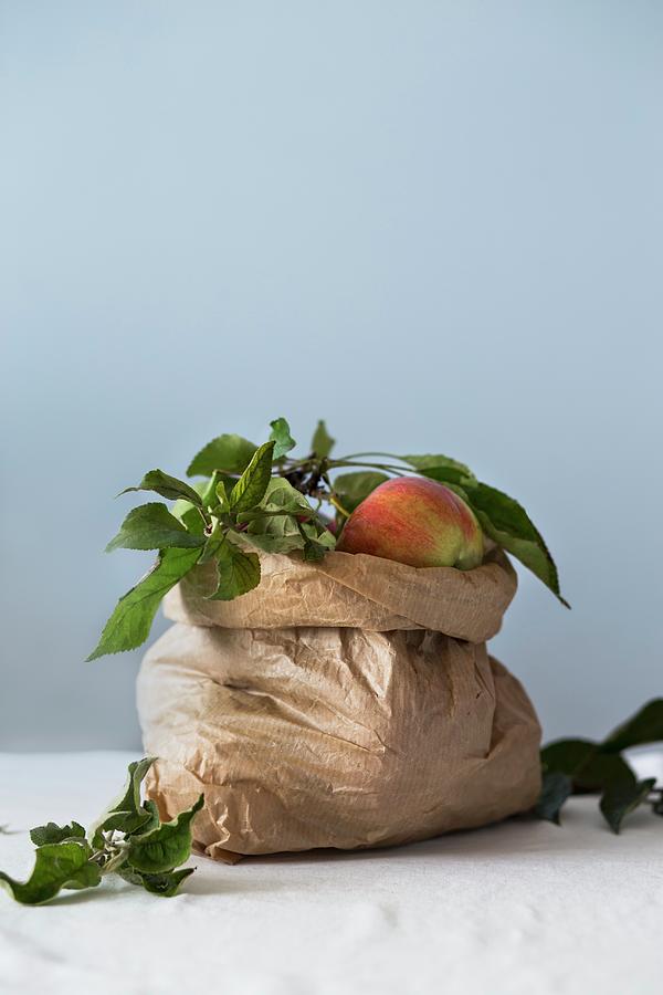 Organic Apples With Leaves In A Paper Bag Photograph by Malgorzata Laniak