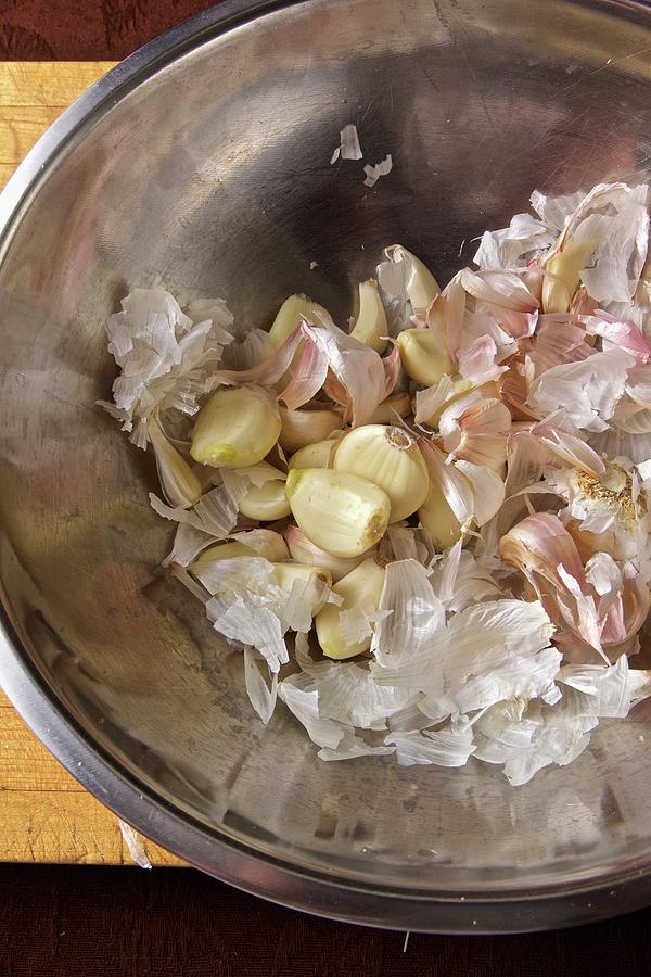 Organic Garlic, In A Metal Bowl Photograph by Andre Baranowski