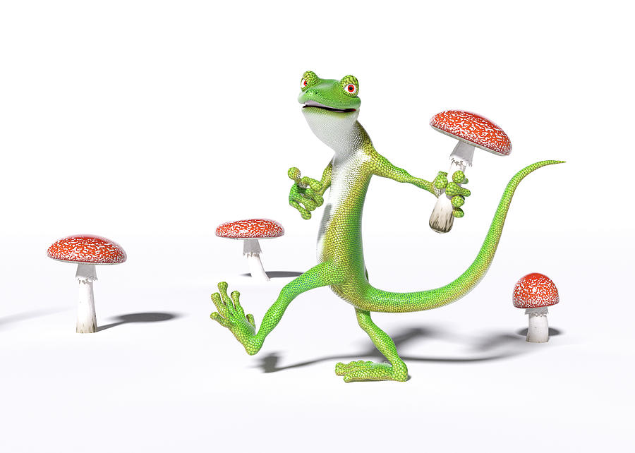 Mushroom Digital Art - Organic Gecko by Betsy Knapp