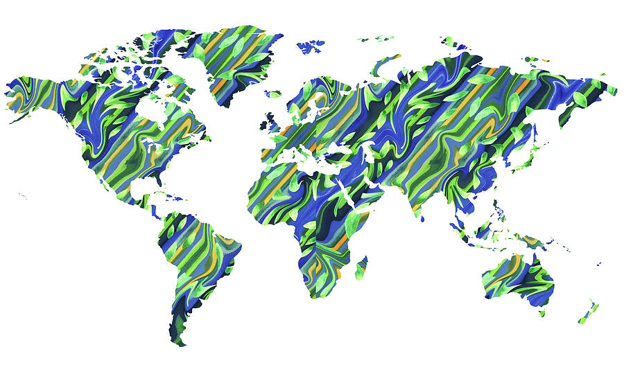 Organic Green Watercolor World Map Painting by Irina Sztukowski
