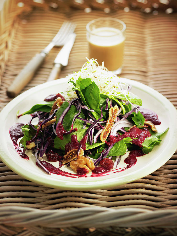 Organic Red Cabbage,dried Fig,spinach And Walnut Salad Photograph by Lawton