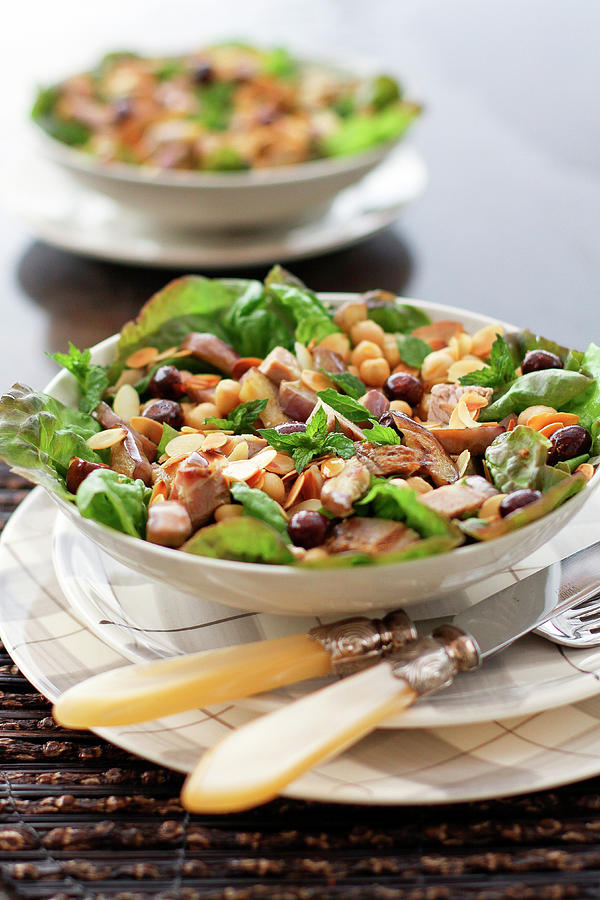 Oriental Chickpea, Aubergine, Olive And Thinly Sliced Almond Salad Photograph by Sauvages