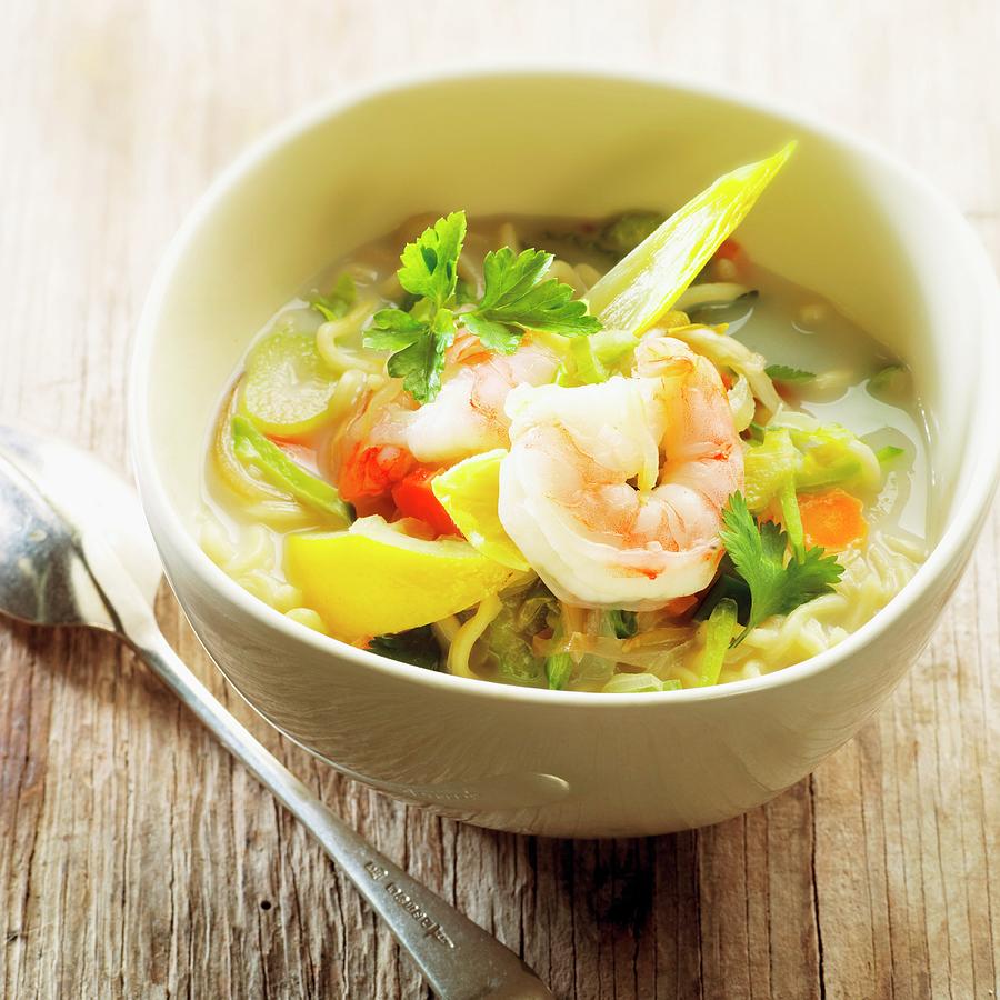 Oriental Vegetable Soup With Prawns And Chicory Photograph by Frank ...