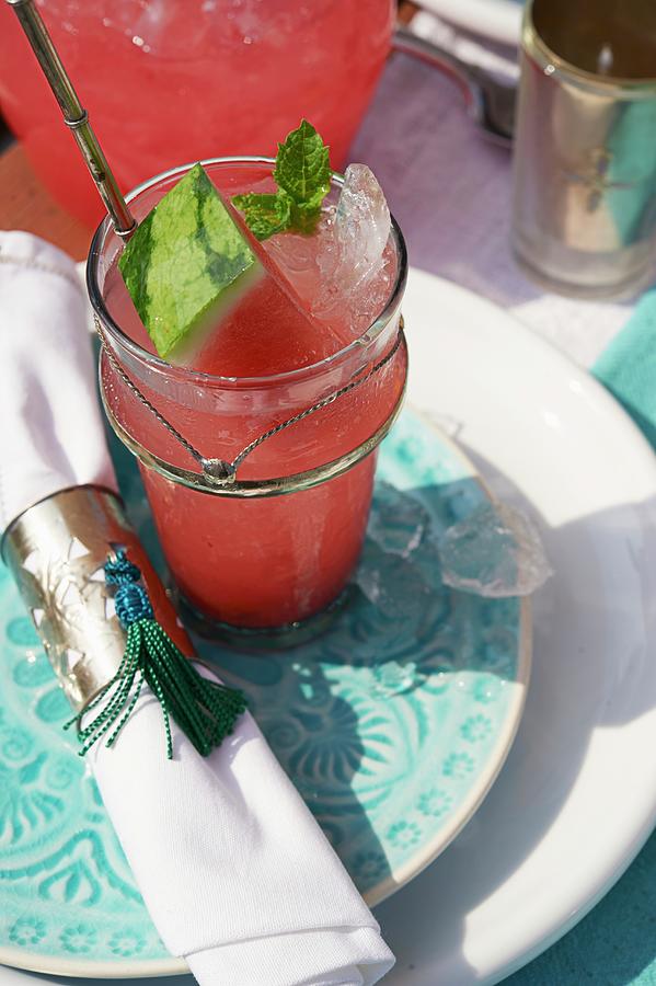 Oriental Watermelon Drink With Ice Cubes And Mint Photograph by Jalag / Jan-peter Westermann