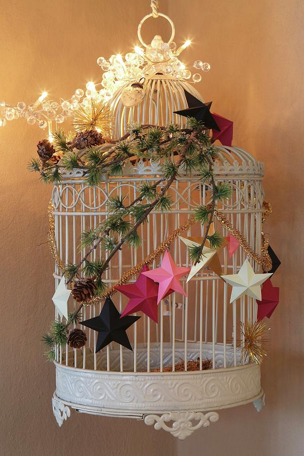 Fairy Photograph - Original, Festive Arrangement Of Birdcage And Decorations by Regina Hippel