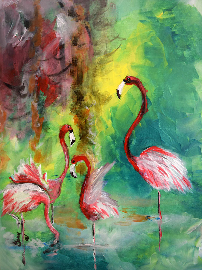 Original Flamingo Dancers Painting by Gary Smith