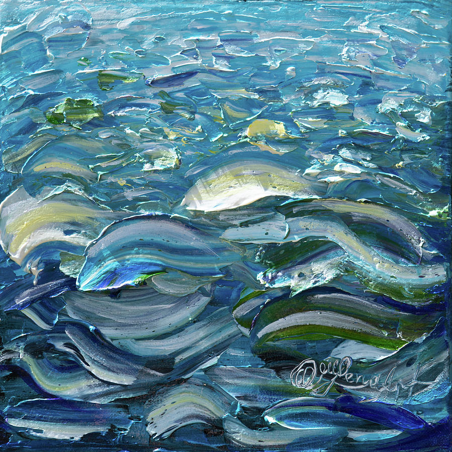 Original Oil Painting with Palette knife on Canvas - Impressionist Roling Blue Sea Waves  Painting by OLena Art