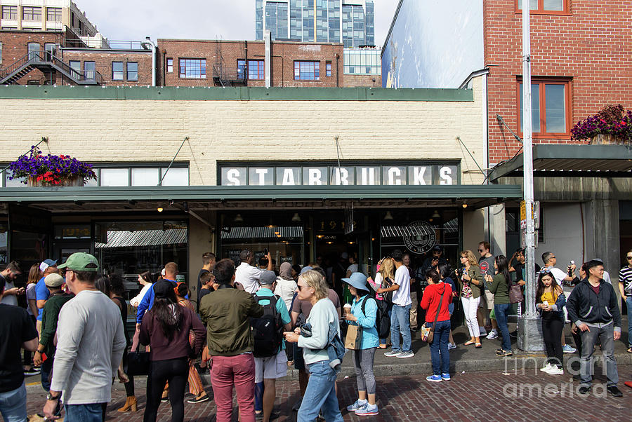 Original Starbucks at Pike Place Market Seattle Washington R1524 Photograph by Wingsdomain Art and Photography