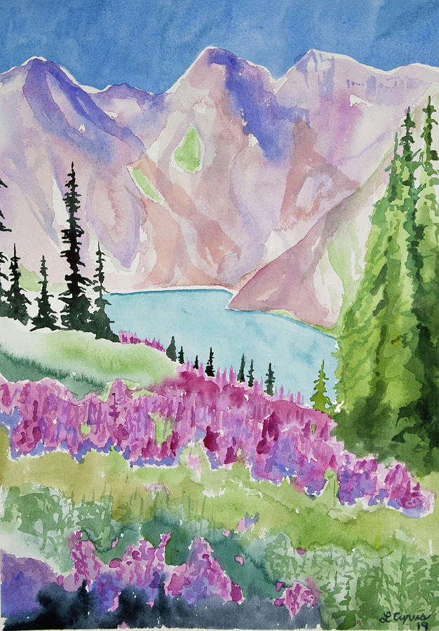 Original Watercolor - Blue Lakes Summer Painting by Cascade Colors