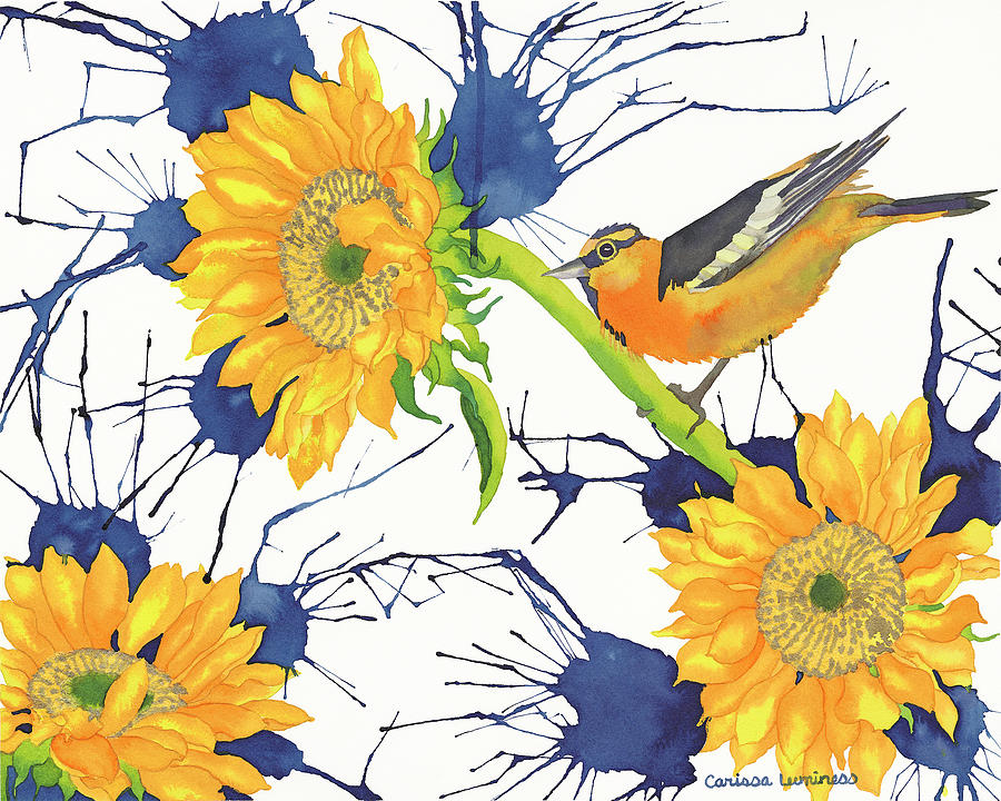 Bird Painting - Oriole With Sunflowers by Carissa Luminess