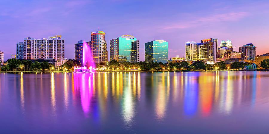 Orlando Florida Lake Eola Skyline Colorful Panorama Photograph