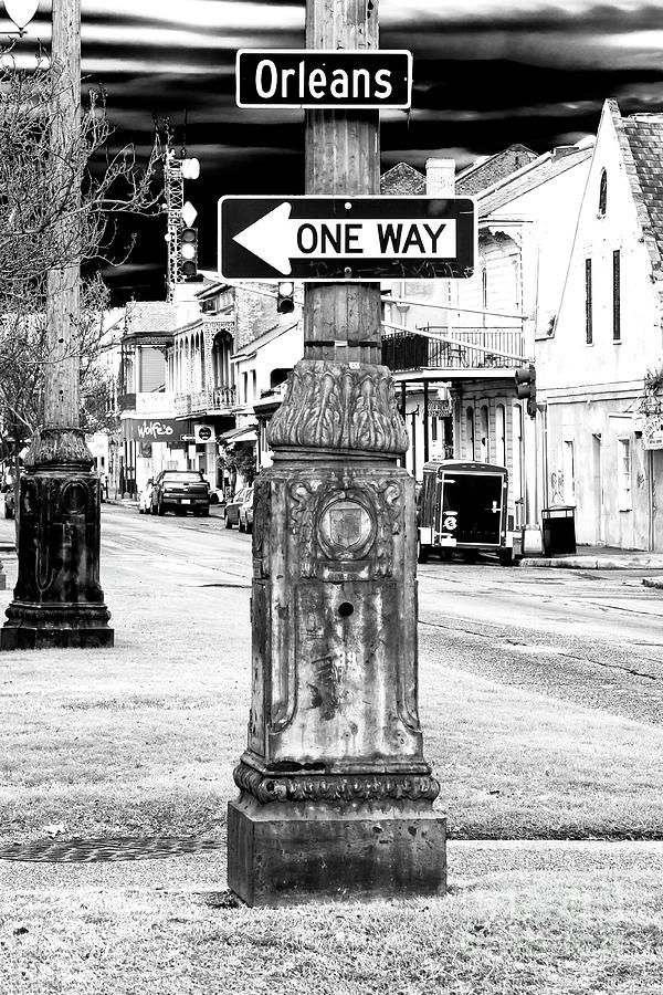 New Orleans Photograph - Orleans Street One Way Sign in New Orleans by John Rizzuto