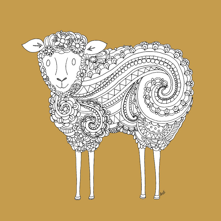 Sheep Mixed Media - Ornate Farm Vi by Andi Metz
