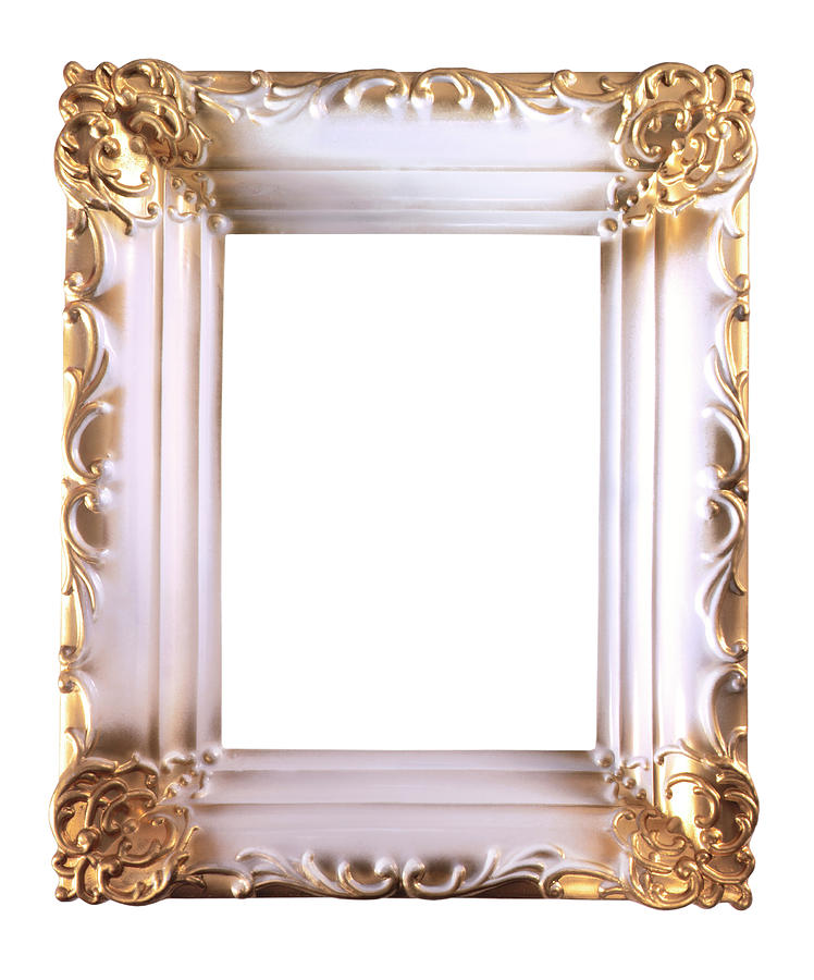 Vintage Drawing - Ornate White and Gold Picture Frame by CSA Images