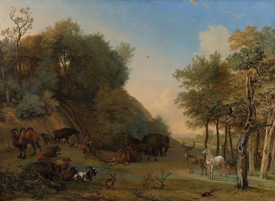 Orpheus and the Animals. Orpheus charming the beasts. Painting by Paulus Potter