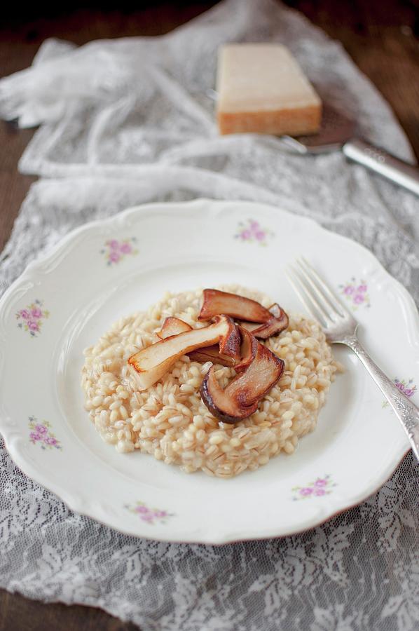 Orzotto pearl Barley Risotto Rice From Italy With Wild Mushrooms Photograph by Kachel Katarzyna