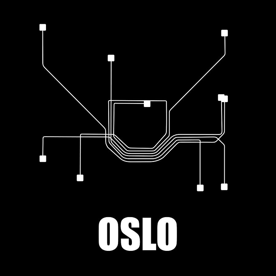 Map Digital Art - Oslo Black Subway Map by Naxart Studio