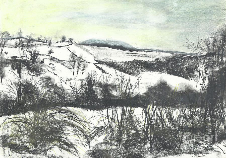 Osmotherley landscape in winter snow Pastel by Vincent Alexander Booth