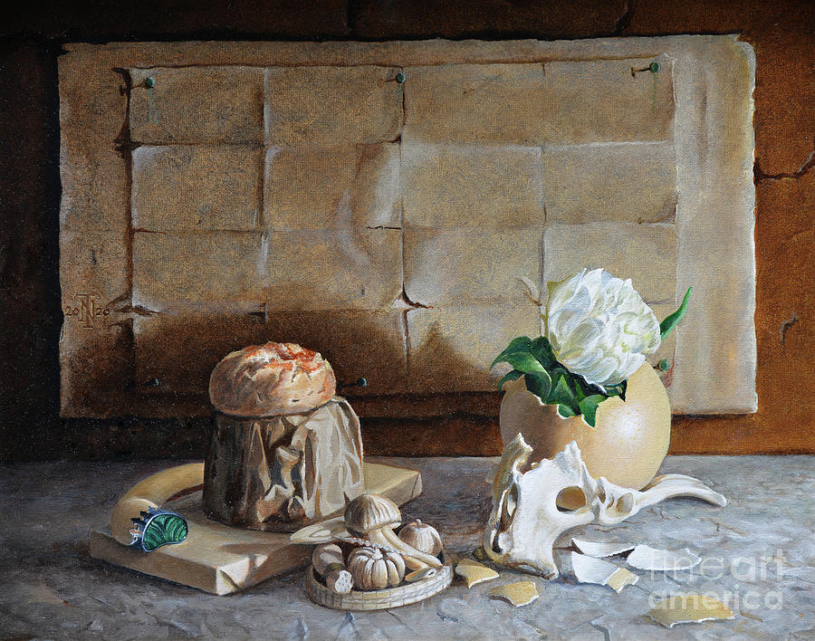 Still Life Painting - Ostrich Egg, 2020 by Trevor Neal