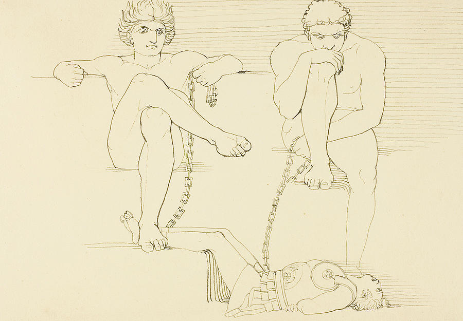 Othus and Ephialtes Holding Orestes Captive Drawing by John Flaxman
