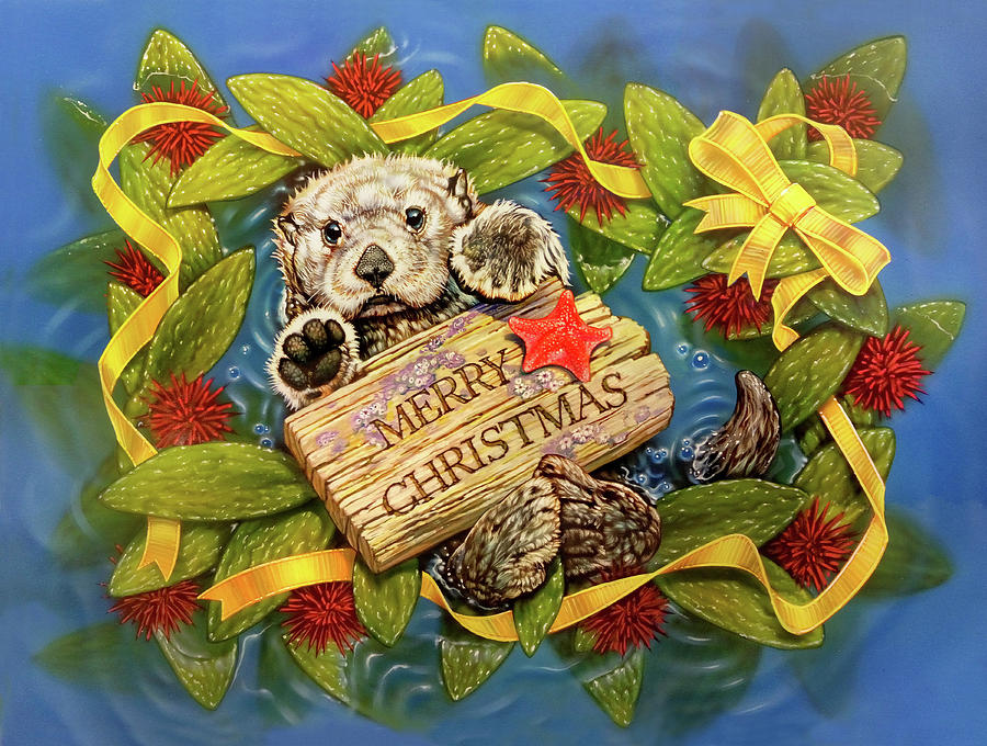 Christmas Painting - Otter B Christmas by Tim Knepp