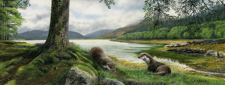 Otter Painting - Otters 2252 by Nigel Artingstall