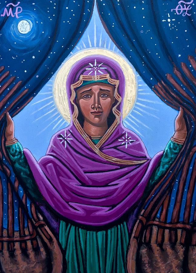 Curtain Painting - Our Lady Who Removes Walls by Kelly Latimore