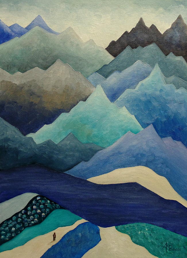 Mountain Painting - Out Of The Blue by Angeles M Pomata