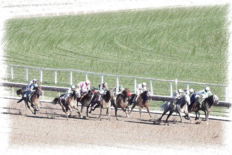 Out of the Turn at Arlington Park - DWP5784005 Drawing by Dean Wittle
