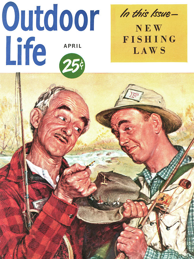 Men Drawing - Outdoor Life Magazine Cover April 1951 by Outdoor Life