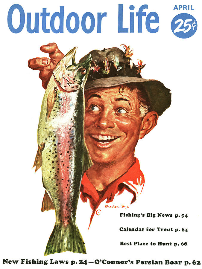 Trout Drawing - Outdoor Life Magazine Cover April 1956 by Outdoor Life