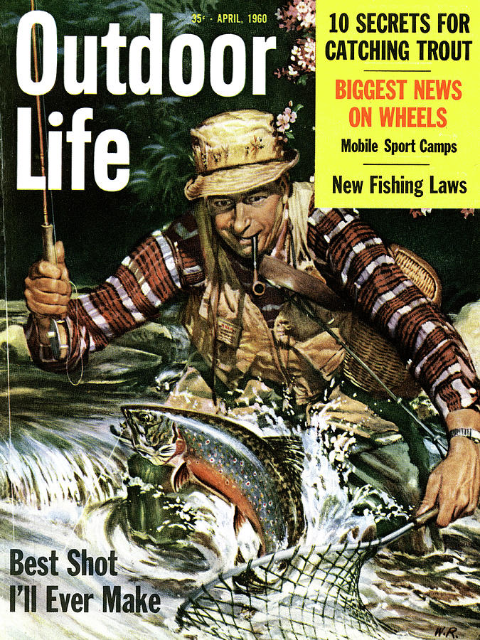 Trout Drawing - Outdoor Life Magazine Cover April 1960 by Outdoor Life